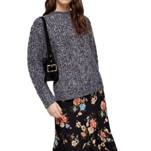 Topshop Black Multi Braided Cable Mock Neck Sweater Small